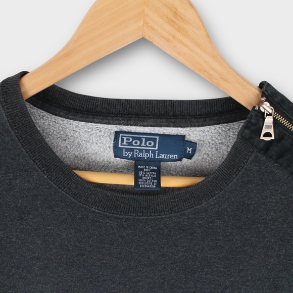 Polo Ralph Lauren Men's Crewneck Sweatshirt Shoulder Zip Elbow Patches Gray - Picture 4 of 5